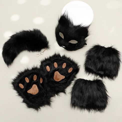 مجموعة قناع وذيل الهالوين من فروي قناع الثعلب وقناع ذيل الذئب وتدفئة الساق الغامضة للحفلات التنكرية in Kuwait