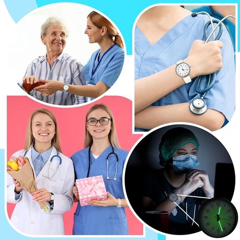 4 قطع من ساعة الممرضات الطبية لمدة 12/24 ساعة لطلاب الأطباء والممرضات مع ساعة يد ثانية للوقت العسكري وقرص قراءة مضيء للطلاب مع سوار من البولي يوريثان، 4 ألوان in Kuwait