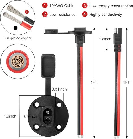 10AWG مقاوم للطقس بالطاقة الشمسية SAE مقبس الطاقة الجانبي منفذ SAE موصل سريع قابس توصيل وكابل تمديد موصل SAE للوحات الشمسية RVs شاحن بطارية مولد الدراجة النارية (1FT) in Kuwait