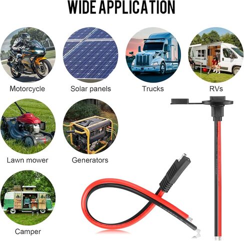 10AWG مقاوم للطقس بالطاقة الشمسية SAE مقبس الطاقة الجانبي منفذ SAE موصل سريع قابس توصيل وكابل تمديد موصل SAE للوحات الشمسية RVs شاحن بطارية مولد الدراجة النارية (1FT) in Kuwait