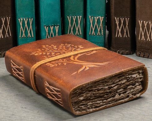مجلة جلدية مصنوعة يدويًا من شجرة الحياة - ورق حافة عتيق مع 200 صفحة - دفتر كتابة مجلة جلدية مقاس 7 × 5 بوصات - دفتر رسم - مجلة للنساء والرجال - كتاب الظلال in Saudi Arabia