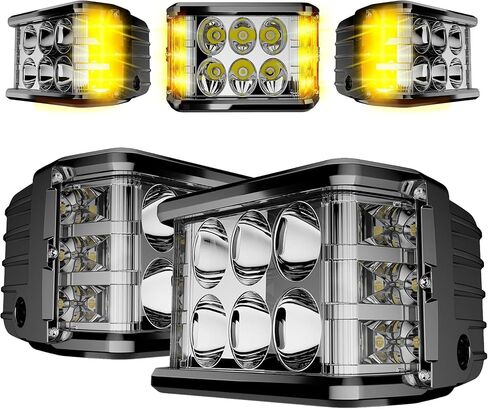 ASLONG 2x 4 بوصة LED ستروب القرون أضواء العمل DRL البيضاء، مطلق النار الجانبي LED أضواء العمل المزدوج الجانب الأصفر DRL المتوهج ستروب LED مكعبات الطرق الوعرة ضوء القيادة مع تبديل الأسلاك للشاحنات قارب عربة الغولف سيارات الدفع الرباعي in Saudi Arabia