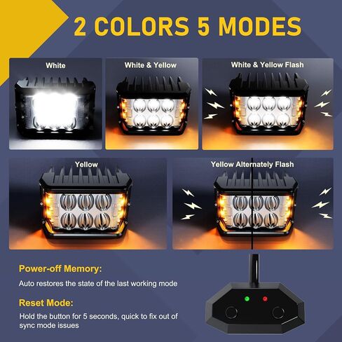ASLONG 2x 4 بوصة LED ستروب القرون أضواء العمل DRL البيضاء، مطلق النار الجانبي LED أضواء العمل المزدوج الجانب الأصفر DRL المتوهج ستروب LED مكعبات الطرق الوعرة ضوء القيادة مع تبديل الأسلاك للشاحنات قارب عربة الغولف سيارات الدفع الرباعي in Saudi Arabia