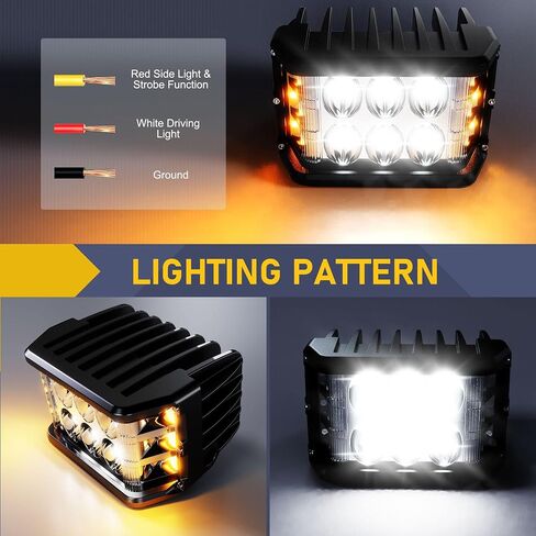 ASLONG 2x 4 بوصة LED ستروب القرون أضواء العمل DRL البيضاء، مطلق النار الجانبي LED أضواء العمل المزدوج الجانب الأصفر DRL المتوهج ستروب LED مكعبات الطرق الوعرة ضوء القيادة مع تبديل الأسلاك للشاحنات قارب عربة الغولف سيارات الدفع الرباعي in Saudi Arabia