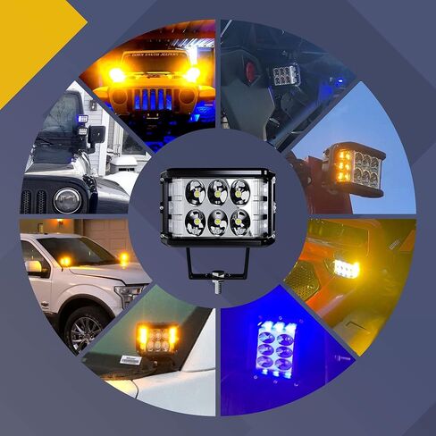 ASLONG 2x 4 بوصة LED ستروب القرون أضواء العمل DRL البيضاء، مطلق النار الجانبي LED أضواء العمل المزدوج الجانب الأصفر DRL المتوهج ستروب LED مكعبات الطرق الوعرة ضوء القيادة مع تبديل الأسلاك للشاحنات قارب عربة الغولف سيارات الدفع الرباعي in Saudi Arabia