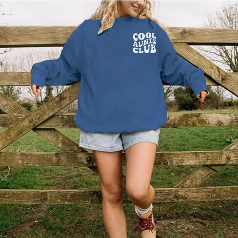 Women Aunt Sweatshirt Oversized Cool Aunts Club Crewneck Pullover Tops Auntie Letter Print Casual Sweatshirts in Saudi Arabia