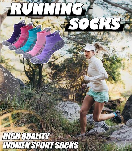 Women Ankle Socks Athletic Running Anti-blister Thick Cushioned Low Cut Sports Socks 5 Pairs in Saudi Arabia