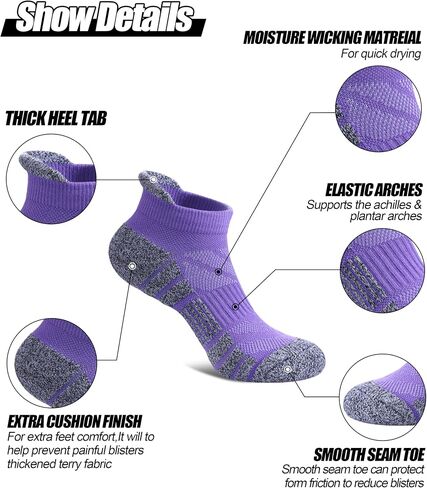 Women Ankle Socks Athletic Running Anti-blister Thick Cushioned Low Cut Sports Socks 5 Pairs in Saudi Arabia