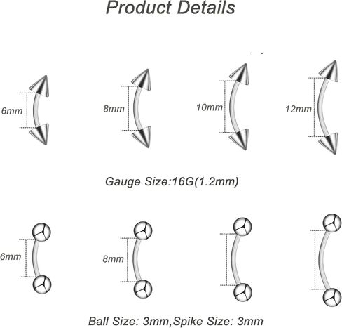 16-32Pcs 16G Titanium Steel Internal Thread Eyebrow Piercing Jewelry Curved Barbell Vertical Labret Lip Daith Rook Earrings Navel Belly Button Ring Piercing Jewelry 6mm/8mm/10mm/12mm in Saudi Arabia