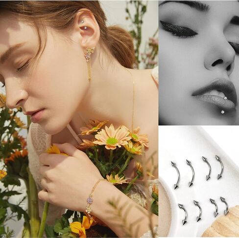 16-32Pcs 16G Titanium Steel Internal Thread Eyebrow Piercing Jewelry Curved Barbell Vertical Labret Lip Daith Rook Earrings Navel Belly Button Ring Piercing Jewelry 6mm/8mm/10mm/12mm in Saudi Arabia