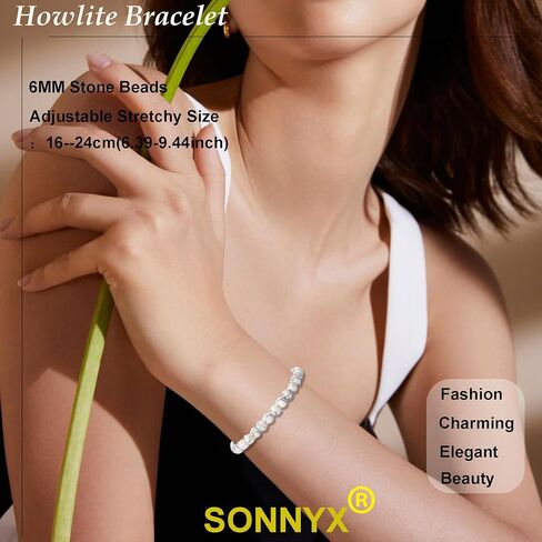 SONNYX Natural Stone Crystal Bracelet for Women Men - 6MM Semi-Precious Gemstone Beaded Bracelet Stretch Beads Bracelet Yoga Bracelets Jewelry in Kuwait