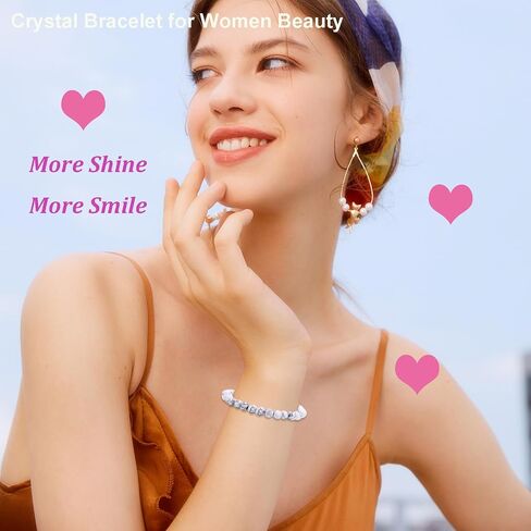 SONNYX Natural Stone Crystal Bracelet for Women Men - 6MM Semi-Precious Gemstone Beaded Bracelet Stretch Beads Bracelet Yoga Bracelets Jewelry in Kuwait