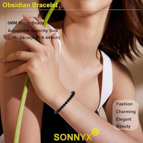 سوار كريستال من الحجر الطبيعي من SONNYX للنساء والرجال - 6 مم من الأحجار الكريمة شبه الثمينة سوار مطرز بخرز قابل للتمدد سوار يوجا مجوهرات in Kuwait