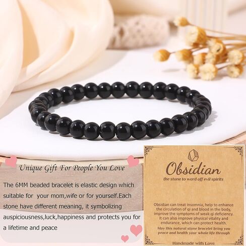 سوار كريستال من الحجر الطبيعي من SONNYX للنساء والرجال - 6 مم من الأحجار الكريمة شبه الثمينة سوار مطرز بخرز قابل للتمدد سوار يوجا مجوهرات in Kuwait