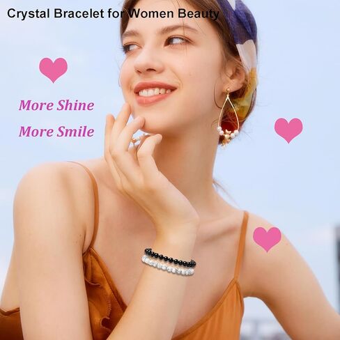 سوار كريستال من الحجر الطبيعي من SONNYX للنساء والرجال - 6 مم من الأحجار الكريمة شبه الثمينة سوار مطرز بخرز قابل للتمدد سوار يوجا مجوهرات in Kuwait