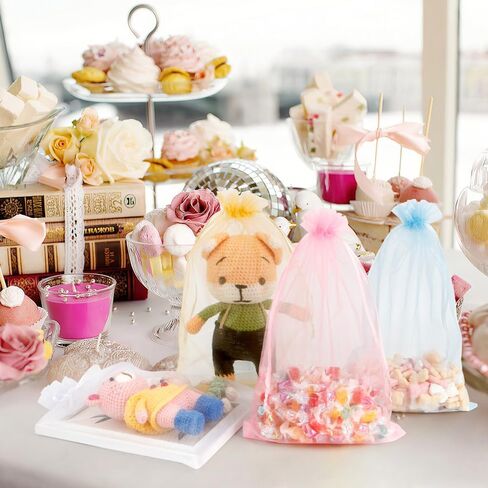 Organza Bags, Mesh Bags Drawstring 8x12 Inch, 50 PCS White Sheer Organza Bags, Large Wedding Gift Gags, Party Favor Bags, Fruit Protection Bags, Mesh Gift Bags Candy Goodie Bags for Christmas Birthday in Saudi Arabia