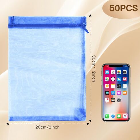 Organza Bags, Mesh Bags Drawstring 8x12 Inch, 50 PCS White Sheer Organza Bags, Large Wedding Gift Gags, Party Favor Bags, Fruit Protection Bags, Mesh Gift Bags Candy Goodie Bags for Christmas Birthday in Saudi Arabia