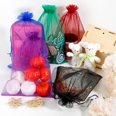 Organza Bags, Mesh Bags Drawstring 8x12 Inch, 50 PCS White Sheer Organza Bags, Large Wedding Gift Gags, Party Favor Bags, Fruit Protection Bags, Mesh Gift Bags Candy Goodie Bags for Christmas Birthday in Saudi Arabia
