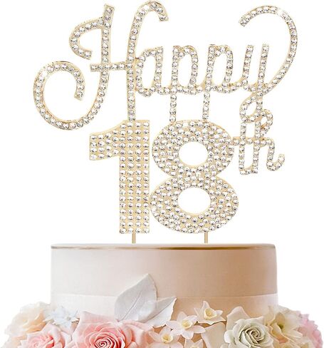 LINGTEER Happy 18th Birthday Gold Rhinestone Cake Topper - Cheers to 18th Birthday Eighteen Years Old Party Cake Centerpieces Topper Decorations Gift Sign. in Kuwait