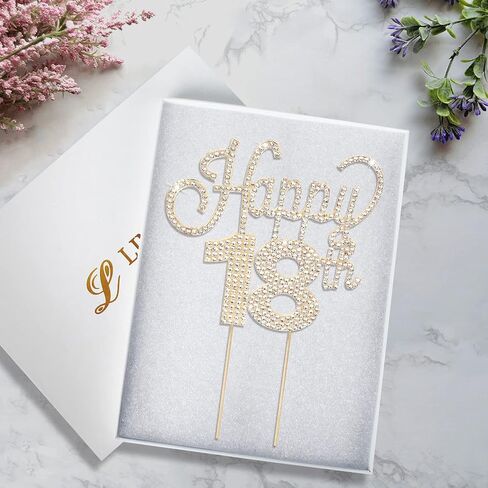 LINGTEER Happy 18th Birthday Gold Rhinestone Cake Topper - Cheers to 18th Birthday Eighteen Years Old Party Cake Centerpieces Topper Decorations Gift Sign. in Kuwait
