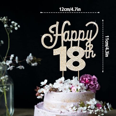 LINGTEER Happy 18th Birthday Gold Rhinestone Cake Topper - Cheers to 18th Birthday Eighteen Years Old Party Cake Centerpieces Topper Decorations Gift Sign. in Kuwait