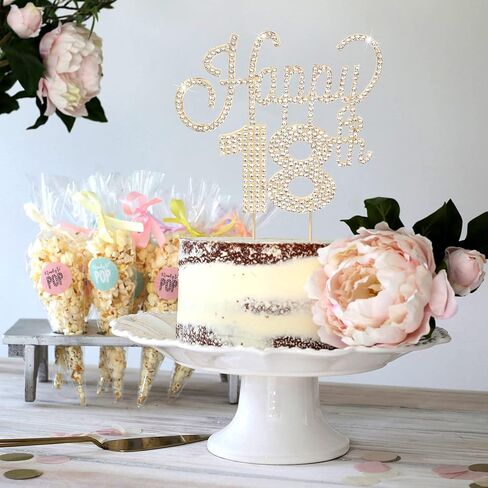 LINGTEER Happy 18th Birthday Gold Rhinestone Cake Topper - Cheers to 18th Birthday Eighteen Years Old Party Cake Centerpieces Topper Decorations Gift Sign. in Kuwait
