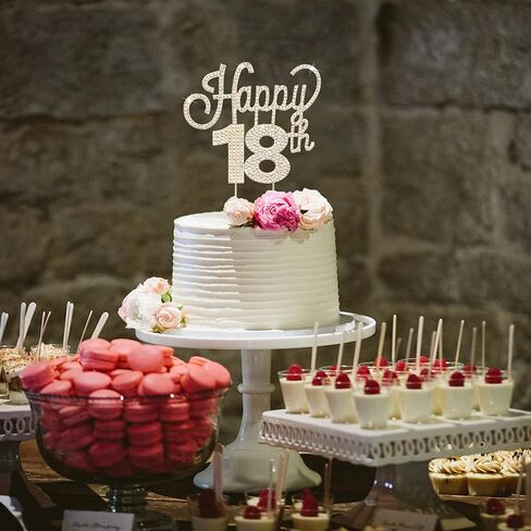 LINGTEER Happy 18th Birthday Gold Rhinestone Cake Topper - Cheers to 18th Birthday Eighteen Years Old Party Cake Centerpieces Topper Decorations Gift Sign. in Kuwait