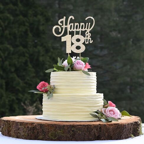 LINGTEER Happy 18th Birthday Gold Rhinestone Cake Topper - Cheers to 18th Birthday Eighteen Years Old Party Cake Centerpieces Topper Decorations Gift Sign. in Kuwait