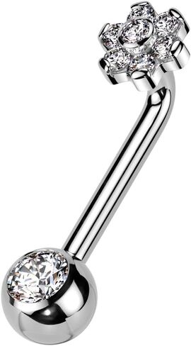 14GA ASTM F-136 Implant Grade Titanium Internally Threaded CZ Crystal Flower Top VCH Piercing L-Bend Barbell in Saudi Arabia