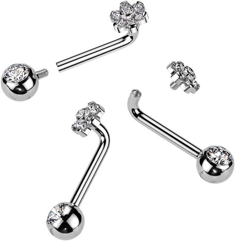 14GA ASTM F-136 Implant Grade Titanium Internally Threaded CZ Crystal Flower Top VCH Piercing L-Bend Barbell in Saudi Arabia