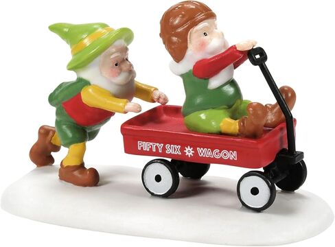Department 56 North Pole Village Collection Accessories Road Test Wagon Ride Elf Figurine- Hand Crafted Painted Porcelain Elves Mini Figurines Christmas Village Houses Accessory Home Decor, 1.75 Inch in Saudi Arabia