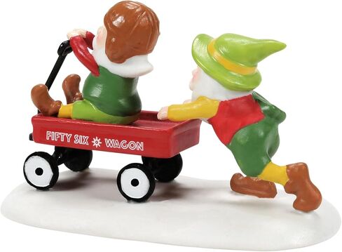 Department 56 North Pole Village Collection Accessories Road Test Wagon Ride Elf Figurine- Hand Crafted Painted Porcelain Elves Mini Figurines Christmas Village Houses Accessory Home Decor, 1.75 Inch in Saudi Arabia