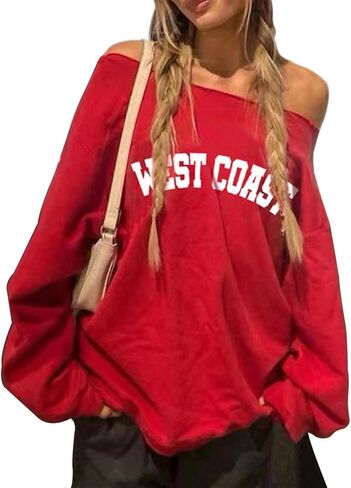 QUCH Womens Oversized Sweatshirt Off Shoulder Sweatshirt Casual Long Sleeve Pullover Sweatshirt Fall Sweaters Shirts Top in Saudi Arabia