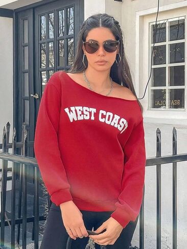 QUCH Womens Oversized Sweatshirt Off Shoulder Sweatshirt Casual Long Sleeve Pullover Sweatshirt Fall Sweaters Shirts Top in Saudi Arabia