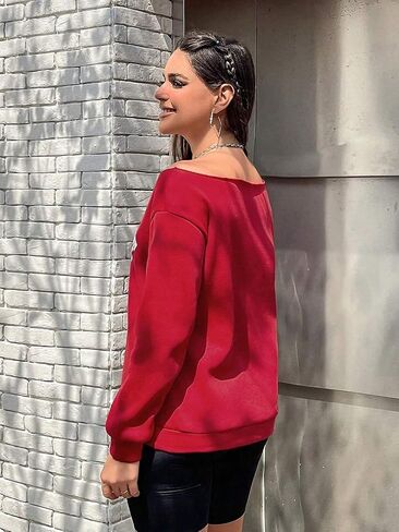 QUCH Womens Oversized Sweatshirt Off Shoulder Sweatshirt Casual Long Sleeve Pullover Sweatshirt Fall Sweaters Shirts Top in Saudi Arabia