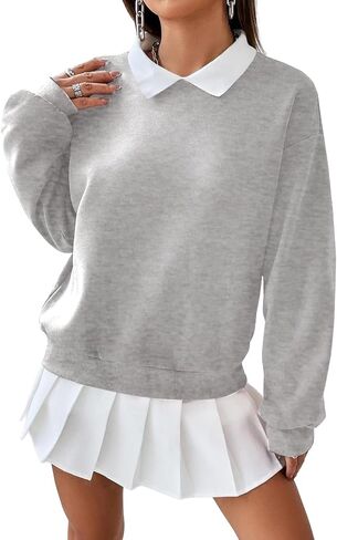Remidoo Women's Contrast Collar Sweatshirt Casual Oversized Long Sleeve Pullover in Saudi Arabia