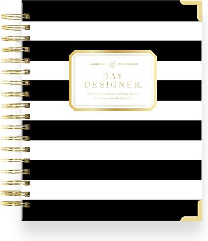 Day Designer 2025 Daily Planner – Premium Planner for Stylish Organization. Combines Monthly Calendar, Hourly Schedule, To-Do List, Gratitude, Goal Setting, Inspirational Quotes, Stickers & More. Elegant laminated Cover with Gold Accents (Black Stripe) in Saudi Arabia
