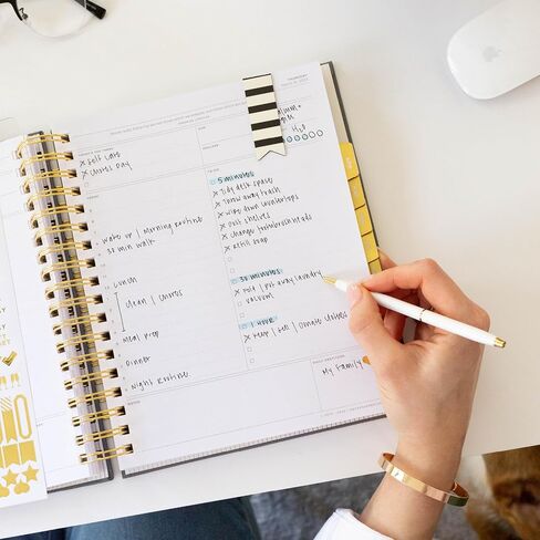 Day Designer 2025 Daily Planner – Premium Planner for Stylish Organization. Combines Monthly Calendar, Hourly Schedule, To-Do List, Gratitude, Goal Setting, Inspirational Quotes, Stickers & More. Elegant laminated Cover with Gold Accents (Black Stripe) in Saudi Arabia