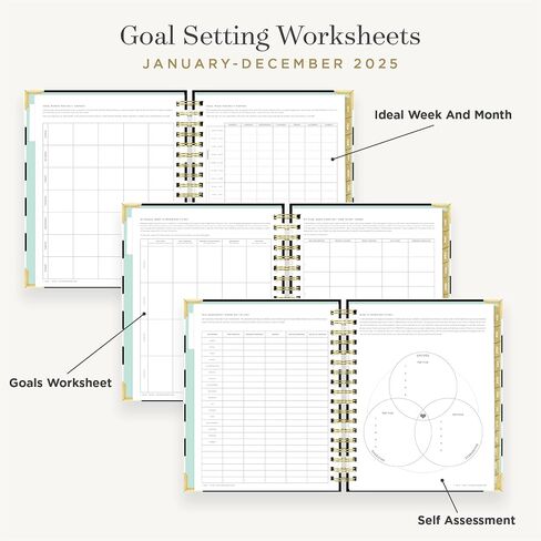 Day Designer 2025 Daily Planner – Premium Planner for Stylish Organization. Combines Monthly Calendar, Hourly Schedule, To-Do List, Gratitude, Goal Setting, Inspirational Quotes, Stickers & More. Elegant laminated Cover with Gold Accents (Black Stripe) in Saudi Arabia