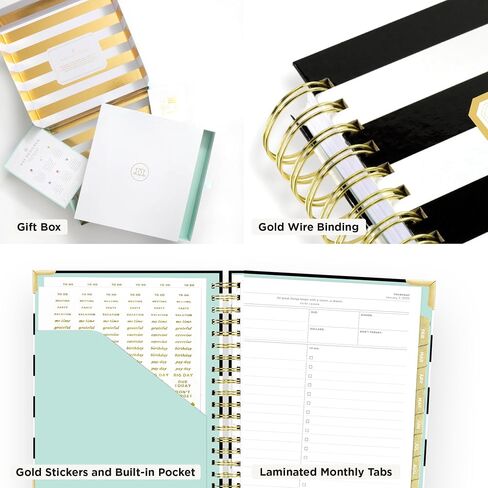 Day Designer 2025 Daily Planner – Premium Planner for Stylish Organization. Combines Monthly Calendar, Hourly Schedule, To-Do List, Gratitude, Goal Setting, Inspirational Quotes, Stickers & More. Elegant laminated Cover with Gold Accents (Black Stripe) in Saudi Arabia