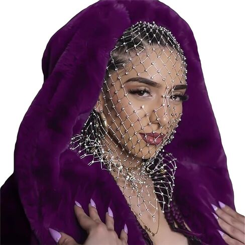 Jewel Face Mask, Bling Rhinestone Diamond Full Face Cover, Crystal Mesh Mask, Festival Chian Mask for Halloween, Photoshoot in Kuwait