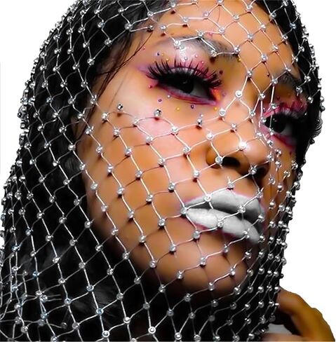 Jewel Face Mask, Bling Rhinestone Diamond Full Face Cover, Crystal Mesh Mask, Festival Chian Mask for Halloween, Photoshoot in Kuwait
