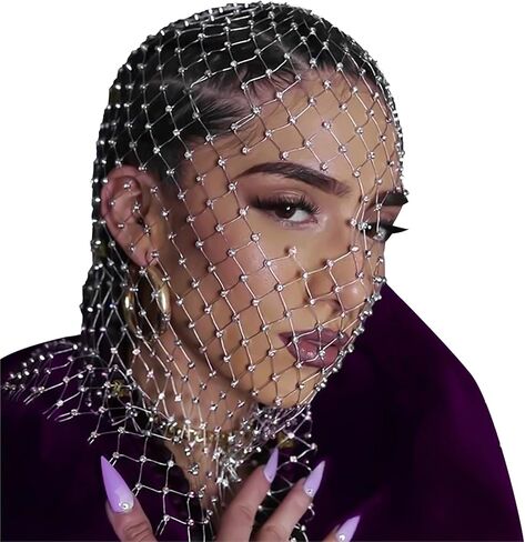 Jewel Face Mask, Bling Rhinestone Diamond Full Face Cover, Crystal Mesh Mask, Festival Chian Mask for Halloween, Photoshoot in Kuwait