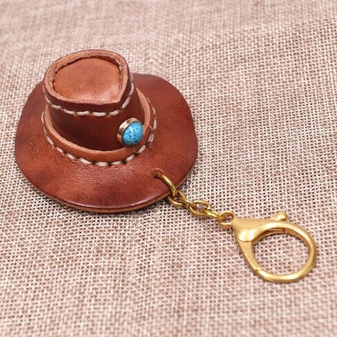 Handmade Leather Cowboy Hat Bag Charm Keychain for Handbags Tote Bag - Purse Charms Car Key Chain for Men Women in Saudi Arabia