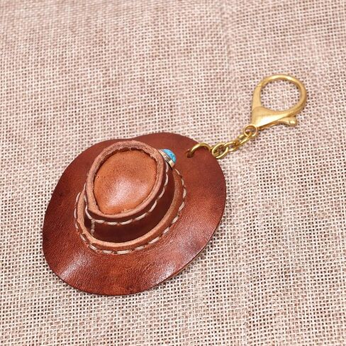 Handmade Leather Cowboy Hat Bag Charm Keychain for Handbags Tote Bag - Purse Charms Car Key Chain for Men Women in Saudi Arabia