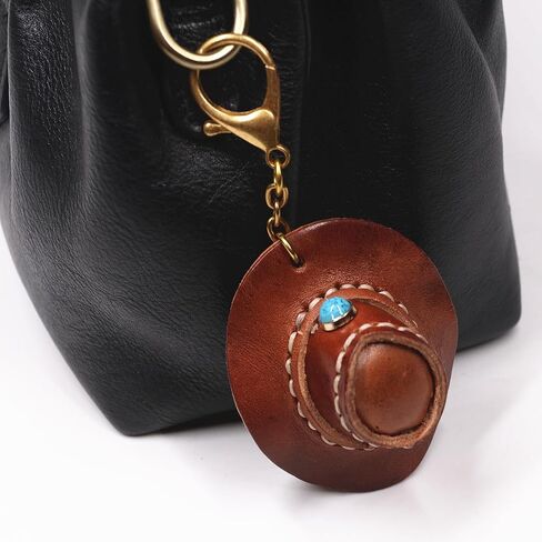 Handmade Leather Cowboy Hat Bag Charm Keychain for Handbags Tote Bag - Purse Charms Car Key Chain for Men Women in Saudi Arabia