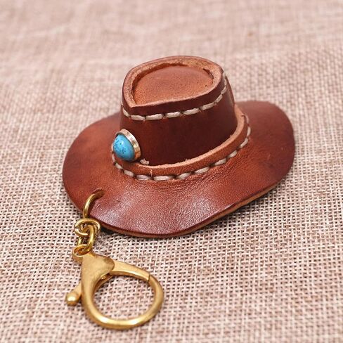 Handmade Leather Cowboy Hat Bag Charm Keychain for Handbags Tote Bag - Purse Charms Car Key Chain for Men Women in Saudi Arabia