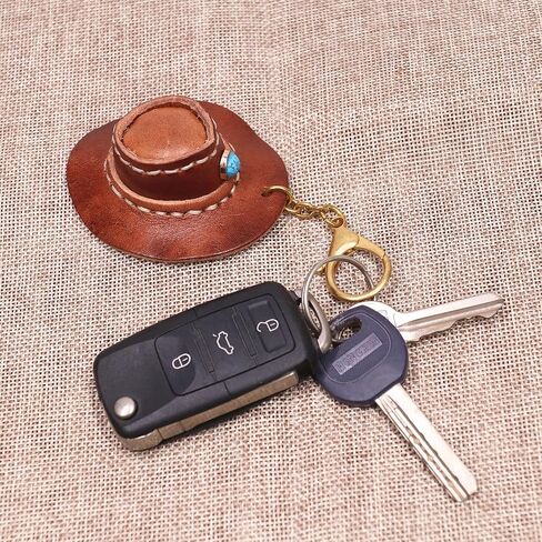 Handmade Leather Cowboy Hat Bag Charm Keychain for Handbags Tote Bag - Purse Charms Car Key Chain for Men Women in Saudi Arabia