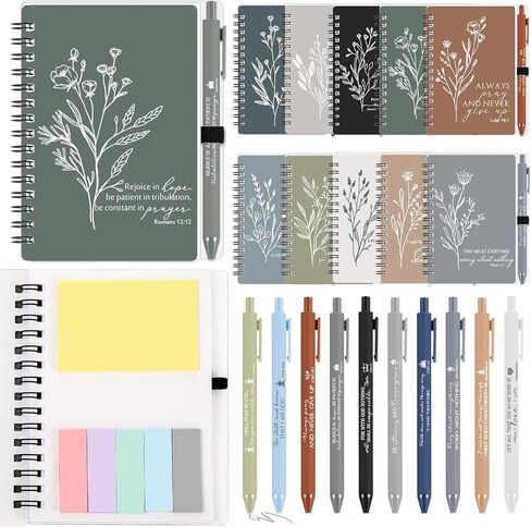 Kosiz 10 Sets Christian Journal Gifts Bulk Include Spiral Notebook with Bible Ballpoint Pen Aesthetics Boho Flowers Sign Religious Scripture Notepad for Church Pastor Sunday School (Morandi Color) in Saudi Arabia