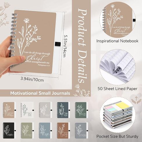 Kosiz 10 Sets Christian Journal Gifts Bulk Include Spiral Notebook with Bible Ballpoint Pen Aesthetics Boho Flowers Sign Religious Scripture Notepad for Church Pastor Sunday School (Morandi Color) in Saudi Arabia
